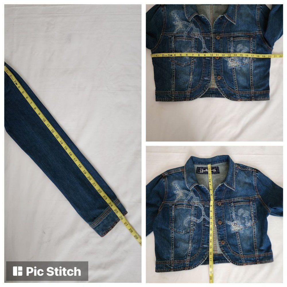 Switch USA Women's Blue Denim Butterfly Design Cropped Jean Jacket Size XL - Picture 10 of 10